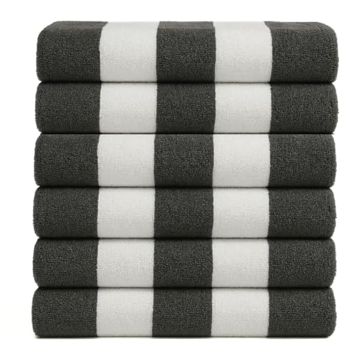 Salt Earth Cotton Beach Towel (Pack of 6, 30"x60") - Oversized Beach Cabana Striped Towels - Quick Dry & Absorbent Towels for Bathroom, Travel, Pool, Spa, Bath, Vacation, Home, Swim (Steel Grey) - color: Steel Grey, size: Pack of 6
