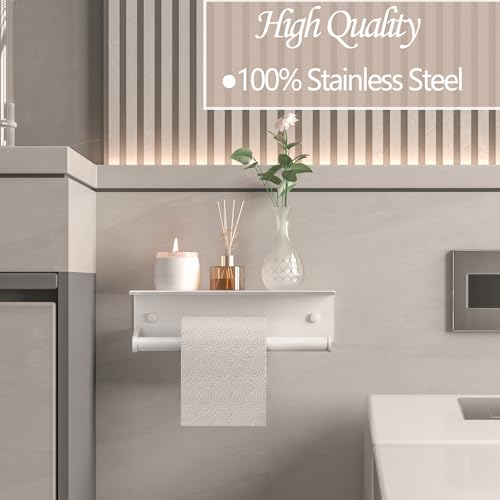 White Paper Towel Holder Wall Mount with Shelf for Bathroom, Matte White Adhesive Hand Towel Holder for Bathroom Kitchen RV - color: White General