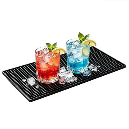 XieNie Bar Mat, 6" x 12" Black Small Coffee Mat for Home Bar Kitchen Countertop, Non-Slip Service Spill Mat for Cocktail Bartender Accessories, PVC Counter Top Cup Glasses Drying Mats, 1Pac