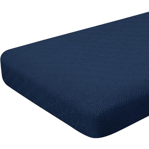 ZNSAYOTX Stretch Cushion Covers Sofa Cushion Couch Seat Covers Slipcovers Soft Replacement Unique Pattern Furniture Protector with Elastic Bottom (Navy, 1 Pc 3-Seat Cushion Cover) - color: Navy Blue, size: 1 Cushion Sofa