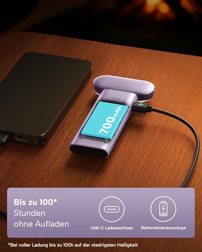 86lux Book Light, Reading Light for Book in Bed, USB Rechargeable LED Night Light with 3 Colors & Stepless Dimming, Aluminum Alloy Bookmark Light for Book Lovers, Lavender - color: Lavender