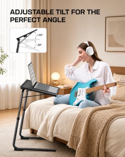 LORYERGO TV Tray - TV Table for Eating, Folding Table Trays with 6 Height & 3 Tilt Angle, TV Tray Table with Cup Holder, Dinner Tray for Eating or Working on Couch, Bed, Living Room, Home & Office - size: 1pcs