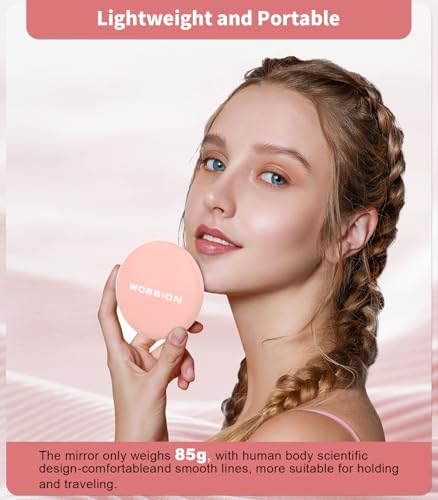 Wobsion Compact Travel Mirror - 1x/10x Magnification, Handheld 2-Sided, Perfect for Purses & Handbags - color: 3.5inch Battery Pink