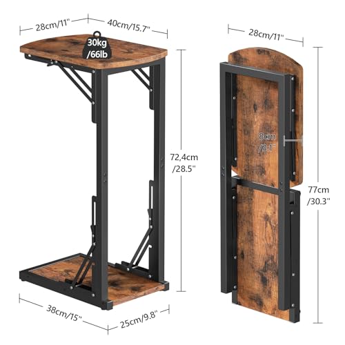 MAHANCRIS Folding C Shaped End Table, Adjustable Small Sofa Side Laptop Desk, Foldable Couch TV Tray Table for Small Spaces, Living Room, Bedroom, Rustic Brown ETHR4101