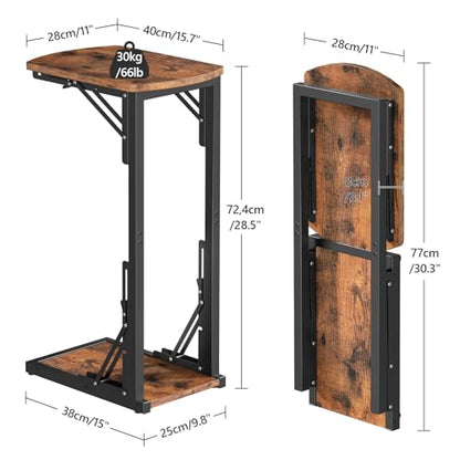MAHANCRIS Folding C Shaped End Table, Adjustable Small Sofa Side Laptop Desk, Foldable Couch TV Tray Table for Small Spaces, Living Room, Bedroom, Rustic Brown ETHR4101