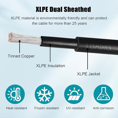 10 AWG Solar Extension Cable 8FT Black + 8FT Red, 10 Gauge Solar Panel Wire Male to Female Tinned Copper Wire for Solar Panel, Automotive, RV, Boat, Outdoors - size: 10AWG 8FT