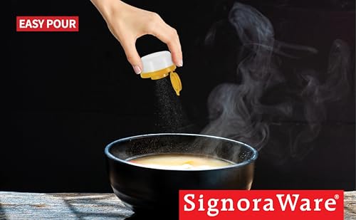 SIGNORAWARE Salt and Pepper Shakers Moisture Proof Set of 2 Small Mini Salt Shaker to go Camping Picnic Outdoors Kitchen Lunch Boxes Travel Spice Set Clear with Red Covers Plastic Airtight Dispenser - color: Yellow