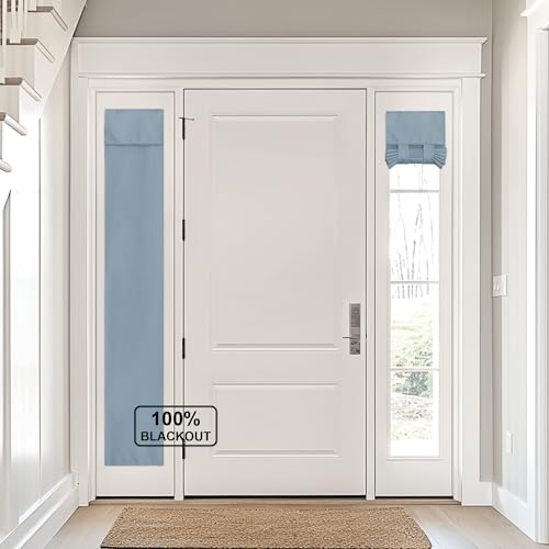 NICETOWN French Door Cover, W12 x L72 inch Long Room Darkening Tricia Window Curtains for Back Front Door Tie up Shade for Bedroom Living Room, Sightseeing, 1 Panel, Greyish Blue - color: Greyish Blue, size: 12"W x 72"L (Pack of 1)