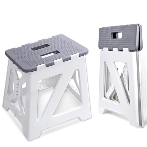 Foldable Step Stool (1 Pack), 12.9” Tall up to 300 lb Sturdy Plastic Folding Step Stool for Adults Kitchen Bathroom, Portable Small Stool Travel Foot Stool, Folding Stool for Home & Outdoor Use Gray - color: Grey, size: 12.9”