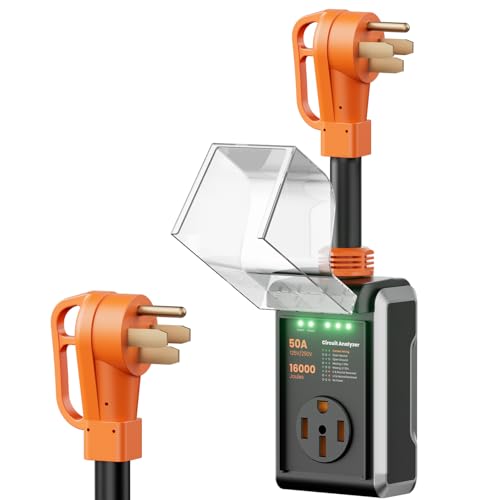 50 amp Surge Protector for RV, 2026 Upgraded 16000J Surge Protection RV Circuit Analyzer, RV Surge Voltage Protector with Waterproof Cover, RV Plug Adapter for Camper, Travel Trailers - size: 50A