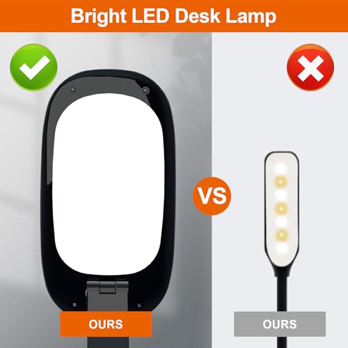 Akejrym LED Desk Lamp for Office Home & Battery Operated Lamp Rechargeable Lamp Foldable & Portable Light, [2-Fold Bracket] 3 Brightness Dimmable Small Desk Lamp Wireless Reading Lamp (Black) - color: Black