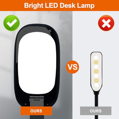 Akejrym LED Desk Lamp for Office Home & Battery Operated Lamp Rechargeable Lamp Foldable & Portable Light, [2-Fold Bracket] 3 Brightness Dimmable Small Desk Lamp Wireless Reading Lamp (Black) - color: Black