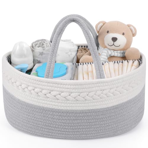 Maliton Diaper Caddy Organizer for Baby Boy- Cotton Rope for Changing Table, Nursery Storage, Newborn Baby Must Have Items - color: A-Grey, size: Large