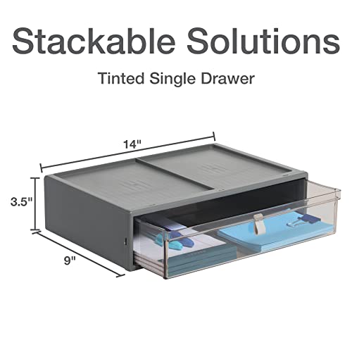 Pendaflex Stackable Drawer, Durable Plastic, Silicon Handles, Tinted Drawers, Single, Gray, 14" x 9" x 3.5", Large, 1 Piece (41794) - size: Large, Single