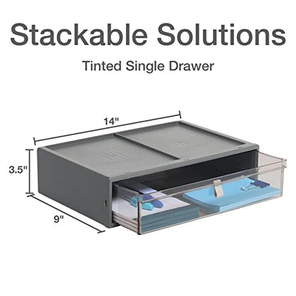 Pendaflex Stackable Drawer, Durable Plastic, Silicon Handles, Tinted Drawers, Single, Gray, 14" x 9" x 3.5", Large, 1 Piece (41794) - size: Large, Single