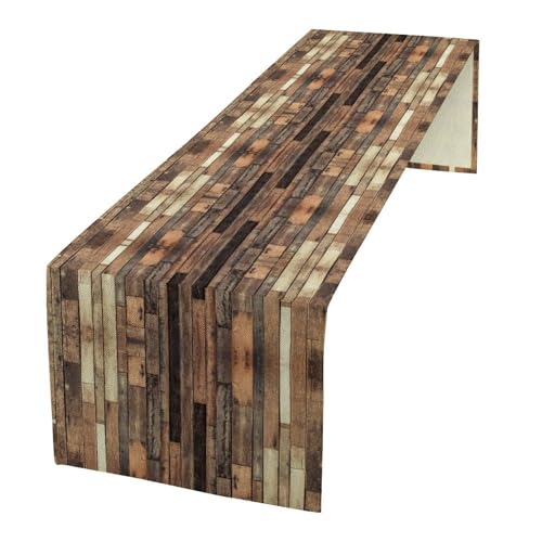 Wooden Board Table Runner Old Wood Plank Decor for Indoor Outdoor Party Dinner Festival Rustic Farmhouse Holiday Home Kitchen Dining Room, 13x36in - color: Board-brown, size: 13x36in