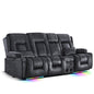 TUNYI Power Loveseat Recliner Sofa with Massage & Heat Home Theater Seating with Console RV Recliner Loveseat Sofa with USB/Storage/Side Pocket/LED Light/Speaker (Grey, 3 Seat with Console) - color: Grey, size: 3 Seat with console