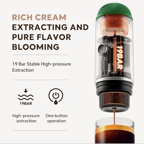 i Cafilas Portable Espresso Machine Self-Heating | Battery Powered Coffee Maker for Camping without Electricity| 2-in-1 Ground Coffee&NS Capsule|19 Bar| USB-C Fast Charge| Green Coffee Maker for Car - color: Green