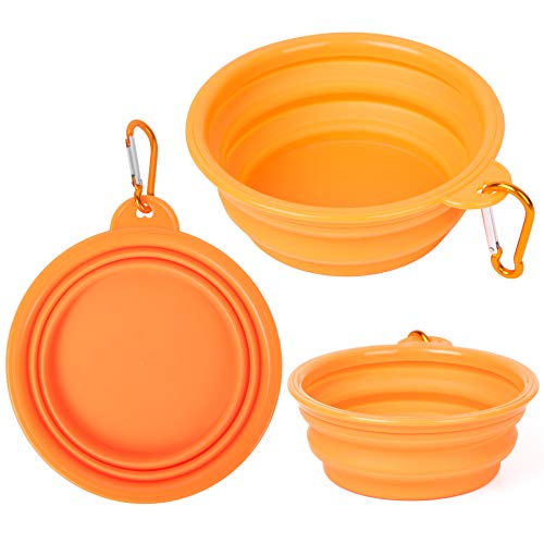 PROLOSO 9 Pcs Collapsible Dog Bowl Foldable Expandable Silicone Cup Dish for Pet Cat Food Water Feeding Portable Travel Bowl with Carabiner