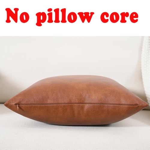 26x26 inch Faux Leather Throw Pillow Covers, Set of 2 Brown Large Thick Solid Farmhouse Modern Decorative Pillow Cases for Outdoor Livingroom Couch Bed Sofa Bedroom Cushion Covers Cognac - size: 26" x 26" (Pack of 2)