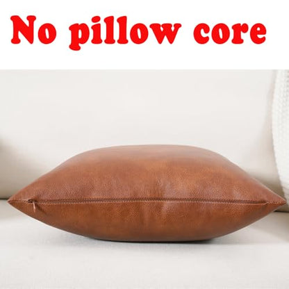 Faux Leather Throw Pillow Covers, 20x20 Inch Set of 2 Brown Lumbar Boho Modern Square Home Decorative Pillow Cases for Outdoor Living Room Couch Bed Sofa Bedroom Cushion Covers - size: 20" x 20" (Pack of 2)