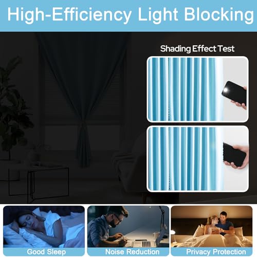 Self Adhesive Curtains - No Drilling, No Rod, Easy to Install Blackout Curtains for Window Blinds,Bedroom(Lake Blue 35 * 59in-1P) - color: Lake Blue, size: 35"W x 59"L (Pack of 1)