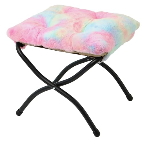 15"(H) Folding Ottoman, Foldable Footrest Stool, Portable Small Foot Stool for Couch, Collapsible Foot Rest Ottoman for Sofa, Accent Padded Ottomans for Living Room, Bedroom, Rainbow - color: Rainbow