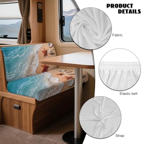 Beach Starfish Conch Print 2 Pcs RV Dinette Cushion Covers Scratch-Resistant Camper Cushion Slipcover Fuzzy Sofa Furniture Protector Include 1 Backrest Covers and 1 Bench Covers - color: Beach Starfish Conch