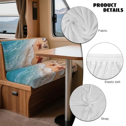 Beach Starfish Conch Print 2 Pcs RV Dinette Cushion Covers Scratch-Resistant Camper Cushion Slipcover Fuzzy Sofa Furniture Protector Include 1 Backrest Covers and 1 Bench Covers - color: Beach Starfish Conch