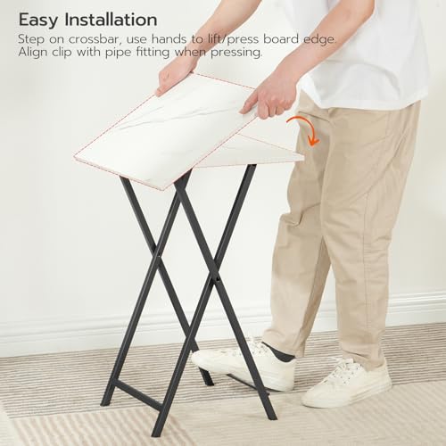 HOOBRO Folding TV Tray Tables, Set of 4 TV Trays with Storage Rack, Industrial Side Table for Eating at Couch, Foldable Snack Table for Small Space, Easy Assembly, White and Black BW50BZ01 - color: White + Black