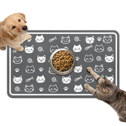 Dog Food Mat for Bowls, Absorbent Quick Dry Dog Cat Mats for Food and Water, Non-Slip Backing Pet Mat Pet Supplies - Cute Cat Pattern - color: Cat1