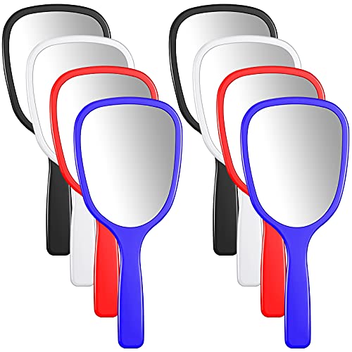 Jetec 8 Pieces Small Handheld Hand Mirrors 1X Compact Travel Makeup Mirror 3.15 x 7.09 in Mini Handheld Cosmetic Kid Mirror for Girl DIY Crafts Classroom Party Salon Favors (Blue,Black,Red,White) - color: Blue, Black, Red, White