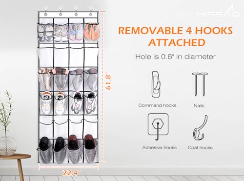 MISSLO Over The Door Shoe Organizer 24 Large Mesh Pockets, White - color: White