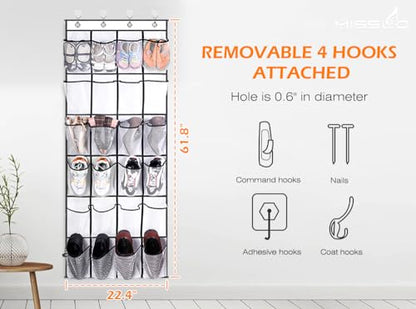 MISSLO Over The Door Shoe Organizer 24 Large Mesh Pockets, White - color: White