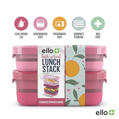 Ello Lunch Stack Bento Box, 2-Pack Guava One Size - color: Guava