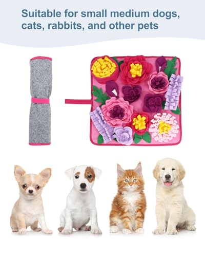 Snuffle Mat for Dogs - 15.4x15.4 Inch for Small & Medium Breeds, Cats & Rabbits | Interactive Slow Feed Sniff Mat with Non-Slip Bottom to Encourage Natural Foraging & Calming - color: Pink