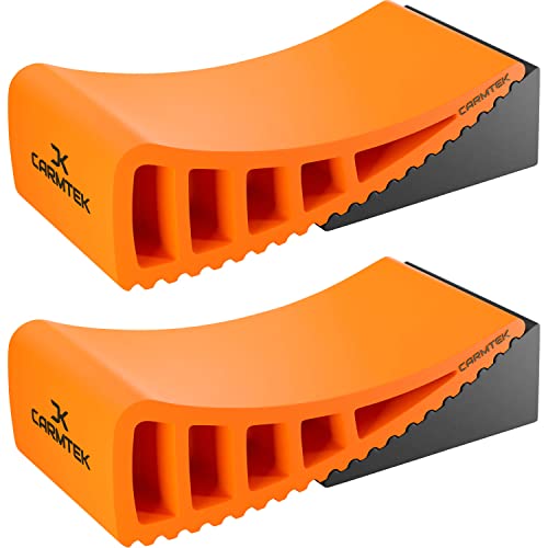 CARMTEK Camper Leveler 2-Pack Kit | Fit Curved RV Levelers with Wheel Chocks for Tight Dual Axle Trailers | Faster RV Leveling System Than RV Leveling Blocks | RV Accessories for Travel Trailers - color: 2-Pack