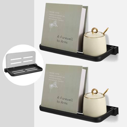 Lemecima 2 Pack Folding Wall Shelf for Bathroom, 90° Fold Up Floating Shelf, Wall Mounted Drop Down Metal Shelves for RV, Campers, Laundry Room, Toilet Room, Kitchen, Waterproof, Space Saving