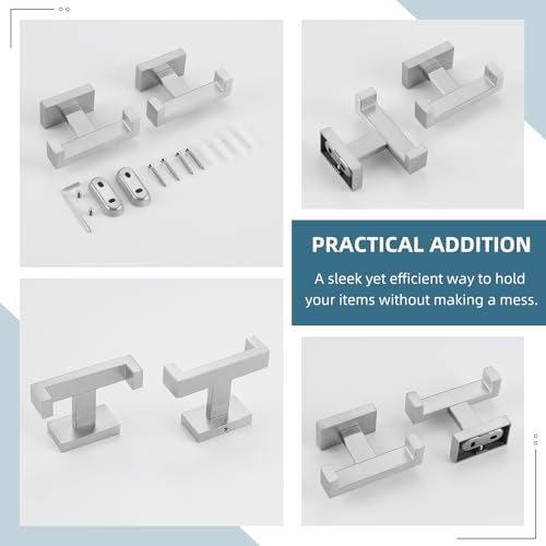 Angle Simple Bathroom Double Hook 2 PCS, SUS304 Stainless Steel Hand Towel Holder, Bath Towel Hanger, Modern Robe Hook for Wall, Brushed Nickel - color: Brushed Nickel, size: 2 Pack