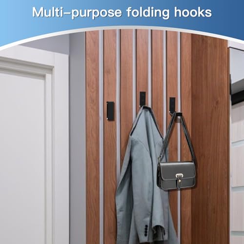 4 Pack Foldable Aluminum Wall Hooks for Heavy Duty - Space Saving Multi-Purpose Hanger for Clothes, Hats, Coats, Headphones, wall Hooks for Hanging, Organizer with Screw Mounting.