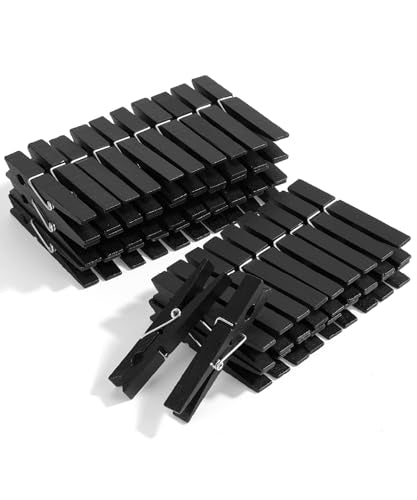 Mr. Pen- Large Wooden Clothes Pins, 2.9 Inch, 50 Pack | Natural Wood Clips for Crafts, Classroom Projects, Hanging Photos, Chip Bags, Decoration, Rust Resistant Spring - color: Black, size: 2.9 inch, 50 pcs