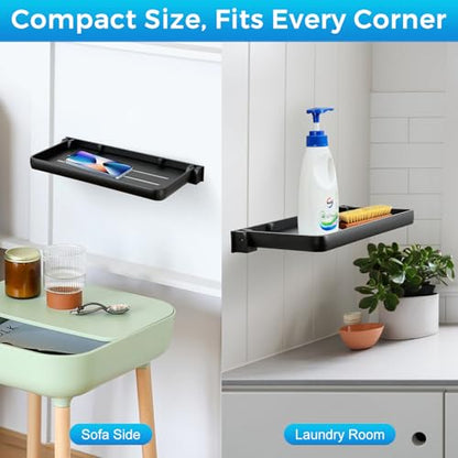 RV Fold-Down Wall Shelf - 12 Inch Space Saving Small Folding Shelf | Wall Mount Storage for RV, Laundry Room, Bathroom, Kitchen | Waterproof Rustproof Aluminum (Black)