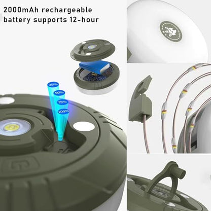 Camping String Lights - Glow Mate 4 in 1 Camp Light | 32.8Ft Portable Waterproof Outdoor Retractable Rope Lights with 2000mAh Battery, 12H Runtime & 8 Modes