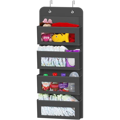 Simple Houseware 4 Clear Window Pocket Over Closet Door Storage Hanging Organizer for Bedroom, Bathroom, Pantry, Dark Grey - color: Dark Gray, size: 4 Pockets