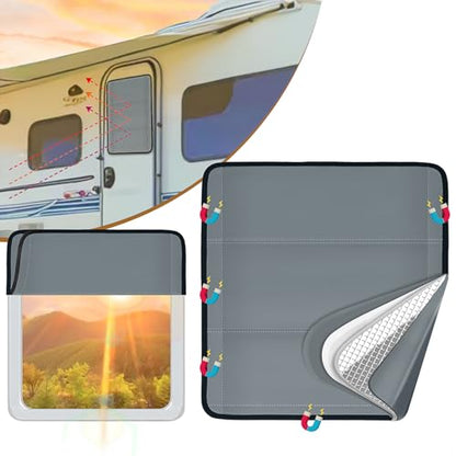 SUNICO 16.5" X 16.5" RV Door Window Shade Cover, Magnetic 100% Blackout Foldable RV Window Shades for Campers with Anti-UV Aluminum Foil Reflective & Cotton Insulation & Thicked Waterproof Fabric - color: gray
