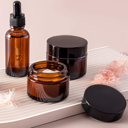 TUZAZO Thick Amber 1 oz Glass Jars with Lids & Inner Liners, 4 Pack Small Amber Glass Jar Travel Containers for Cosmetics, Cream, Lotion | Essential oil Beauty Products | Candle Making Jar - color: 1 oz Amber