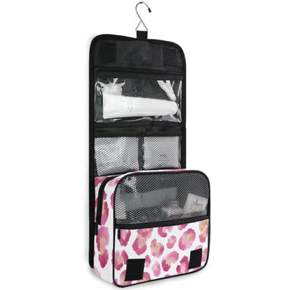 Pink Leopard Hanging Toiletry Makeup Bag Cheetah Print Toiletries Cosmetics Organizers Bags for Women Travel - color: Pink Leopard