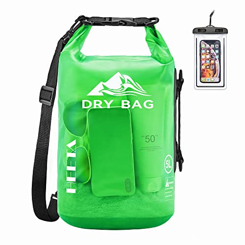 HEETA Dry Bag Waterproof for Women Men, 5L/10L/20L/30L/40L Roll Top Lightweight Dry Storage Bag Backpack with Phone Case for Travel Swimming Boating Kayaking Paddle Board Camping Beach Accessories - color: Green, size: 10L