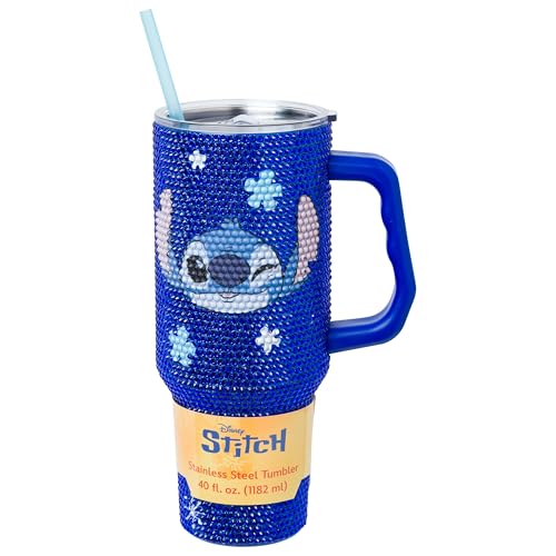 Silver Buffalo Lilo and Stitch Make Some Waves Wink Face Stitch 40oz Stainless Steel Rhinestone Tumbler - color: Lilo and Stitch Make Some Waves