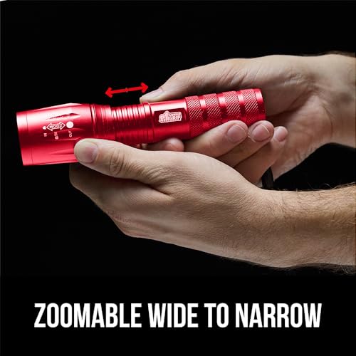 GORILLA GRIP Powerful LED Tactical Flashlight, 750 FT High Lumens 5 Adjustable Modes, Water Resistant, Ultra Bright Zoom Flashlights, Small Mini Flash Light, Camping, Night Dog Walking, Red - color: Red